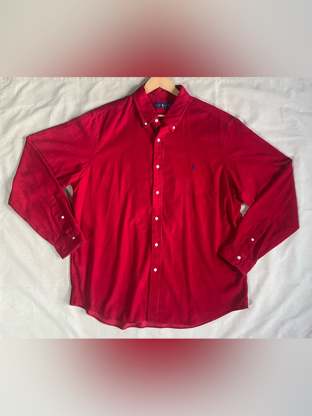 Polo Ralph Lauren Shirt Men XXL Red Corduroy Button Down Long Sleeve 2XL